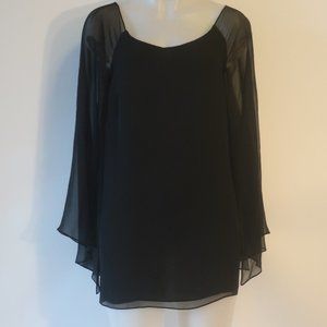 Womens Suma Black Open Angel Sleeve Silk Blouse Top L *